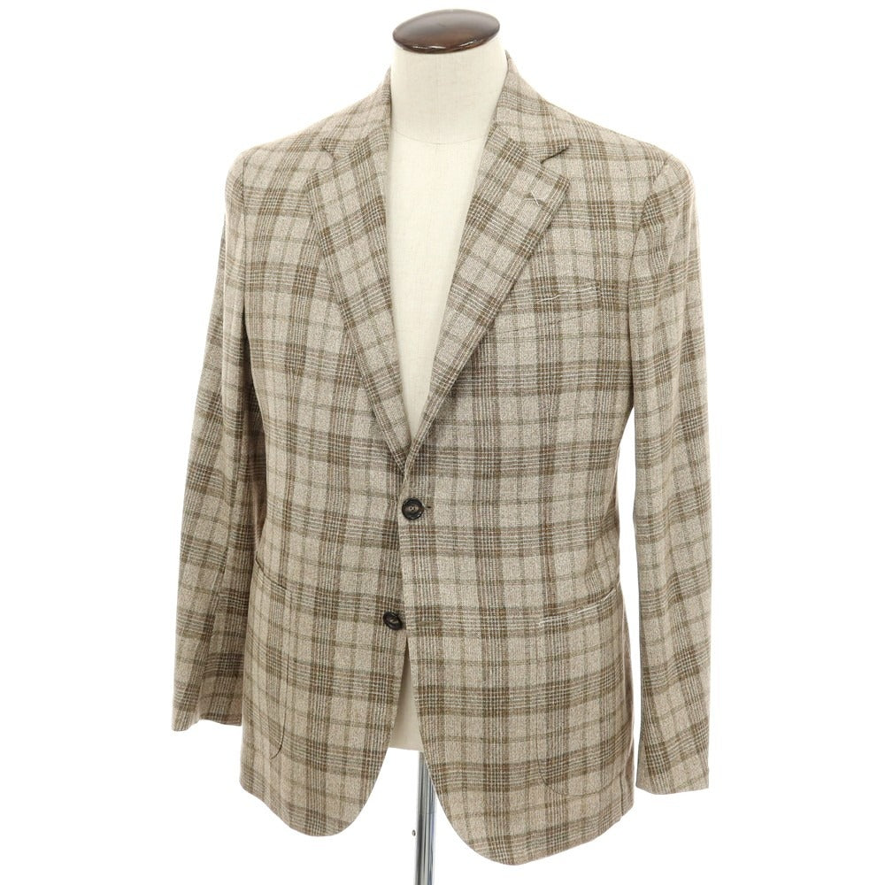 【中古】【未使用】デペトリロ DE PETRILLO Posillipo シルクウール チェック 3B テーラードジャケット ベージュxグリーン【サイズ50】【 状態ランクS 】【 メンズ 】