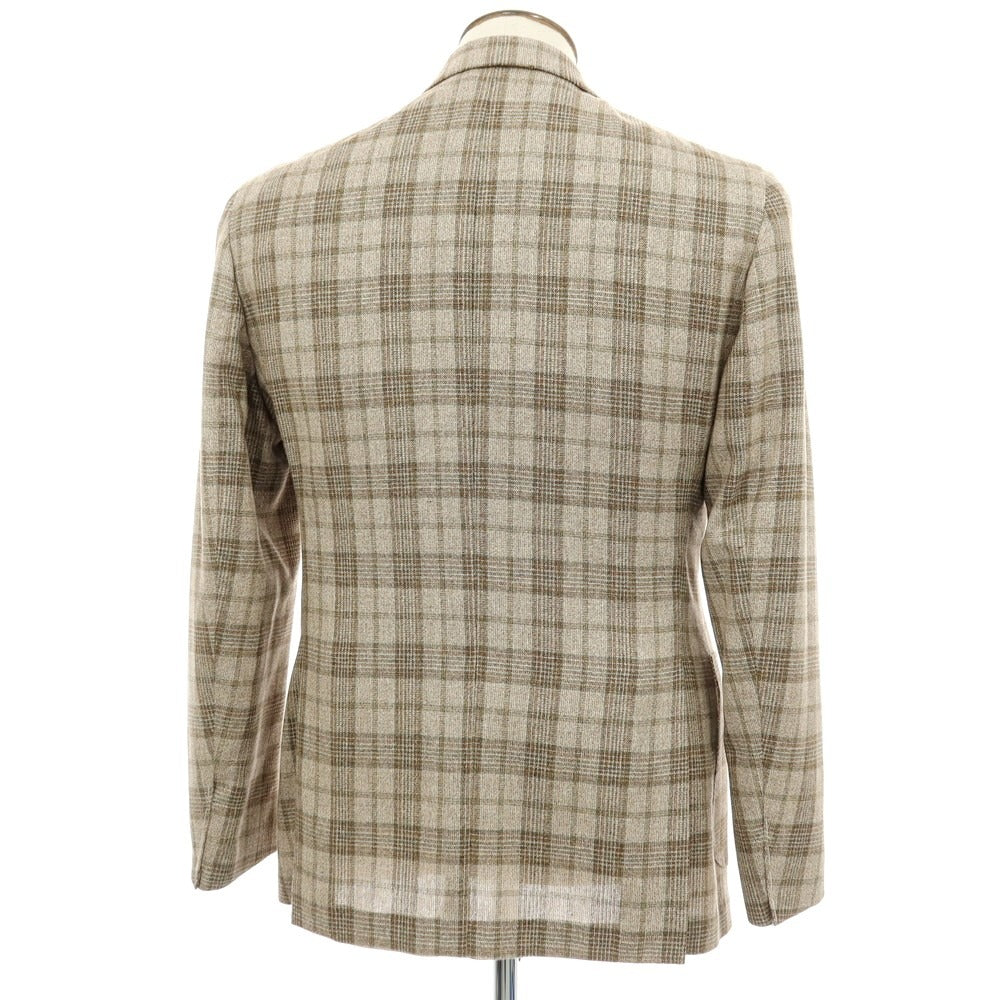 【中古】【未使用】デペトリロ DE PETRILLO Posillipo シルクウール チェック 3B テーラードジャケット ベージュxグリーン【サイズ50】【 状態ランクS 】【 メンズ 】