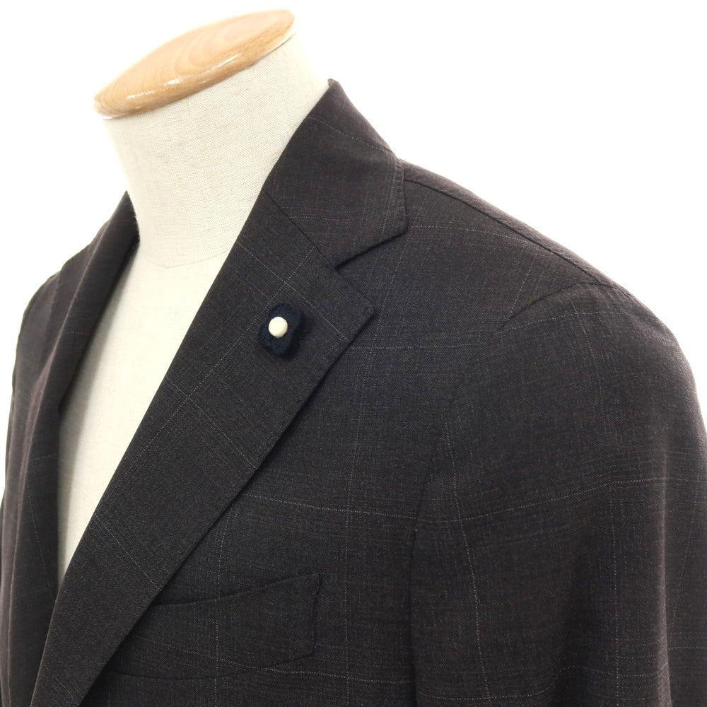 【中古】ラルディーニ LARDINI ストレッチ ウール チェック 3つボタンスーツ ダークグレー【サイズ42】【 状態ランクC 】【 メンズ 】