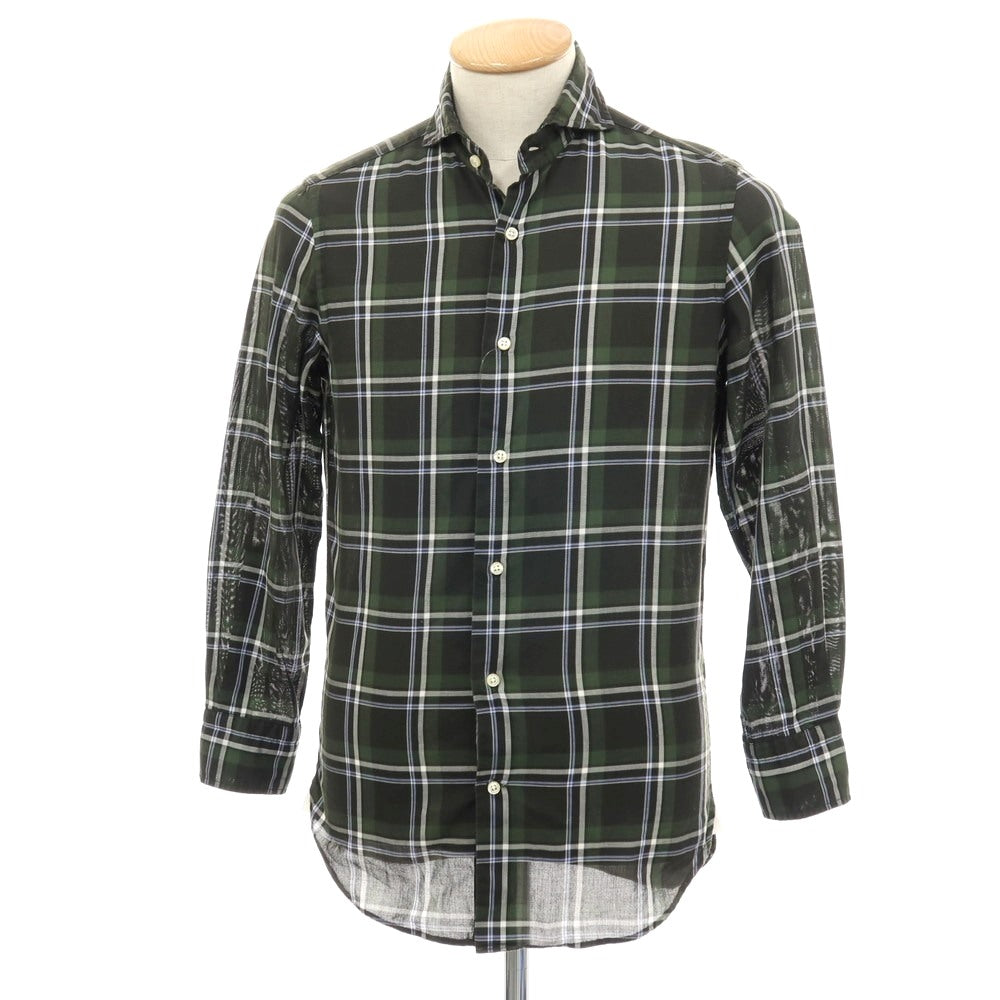 【中古】ギローバー GUY ROVER コットン チェック ホリゾンタルカラー カジュアルシャツ グリーン【サイズXS】【 状態ランクC 】【 メンズ 】