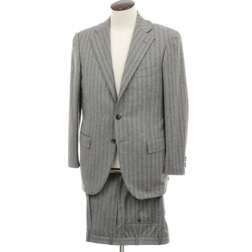 【中古】カルーゾ CARUSO ウールカシミヤ ヘリンボーン 3つボタンスーツ グレー【サイズ50】【 状態ランクB 】【 メンズ 】