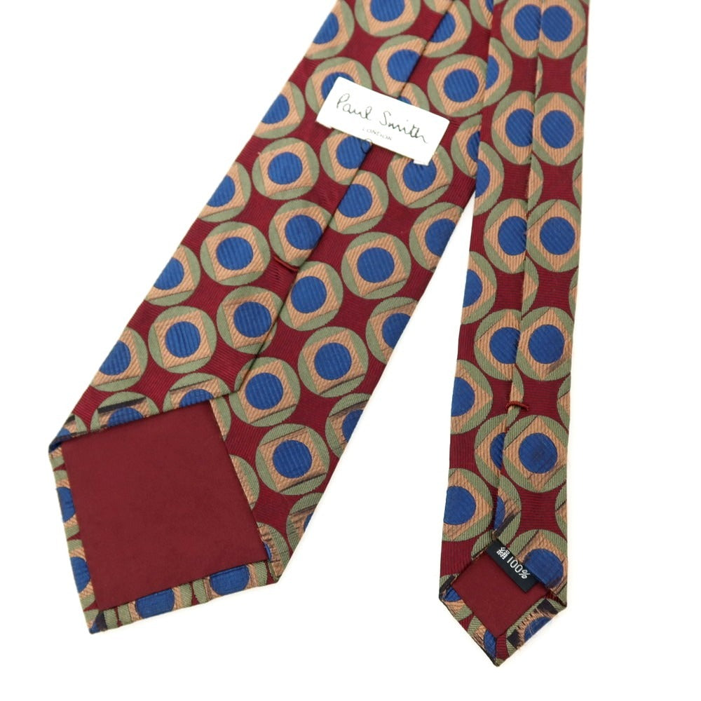 【中古】ポールスミス Paul Smith シルク 総柄ネクタイ バーガンディxネイビー【 状態ランクB 】【 メンズ 】