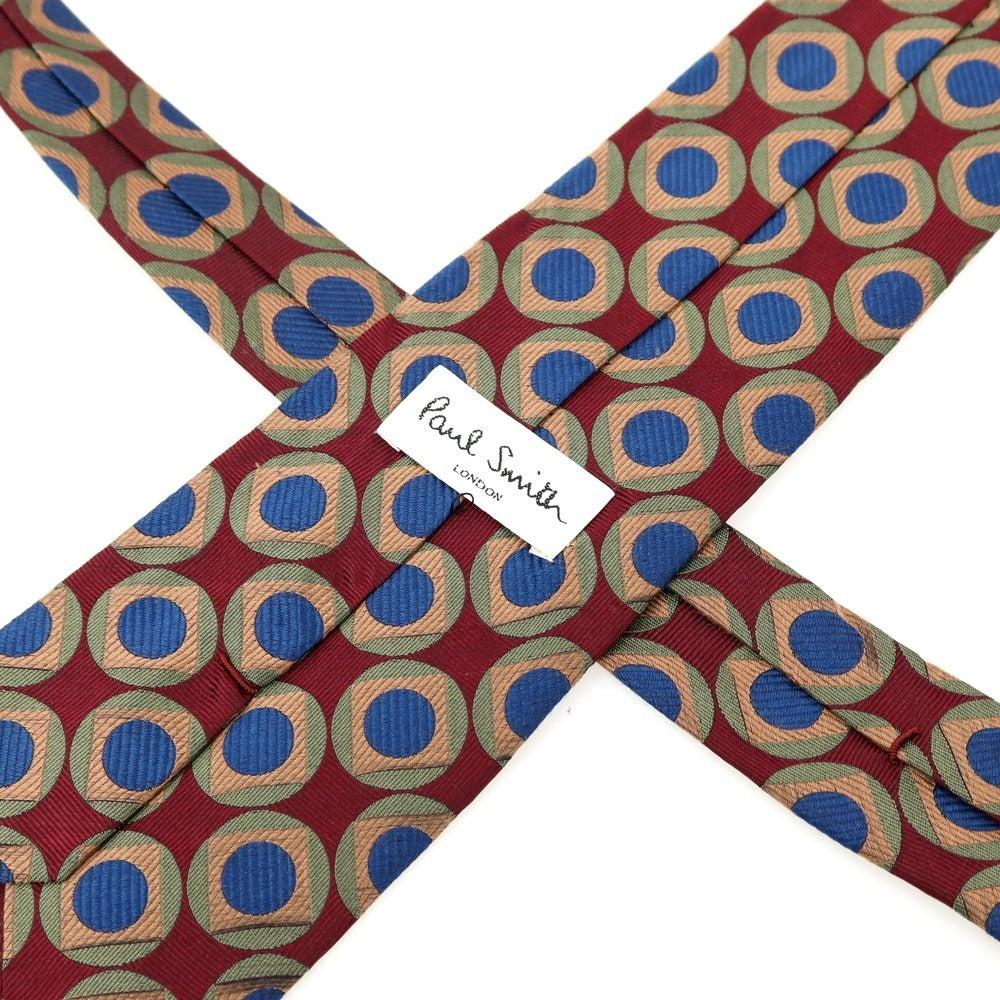 【中古】ポールスミス Paul Smith シルク 総柄ネクタイ バーガンディxネイビー【 状態ランクB 】【 メンズ 】