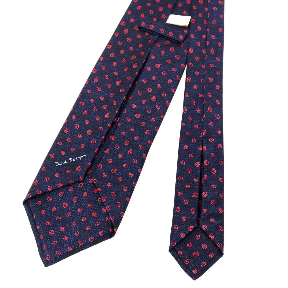 【中古】ブルガリ BVLGARI シルク 小紋柄ネクタイ ネイビーxレッド【 状態ランクB 】【 メンズ 】