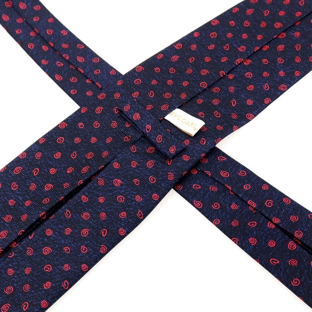 【中古】ブルガリ BVLGARI シルク 小紋柄ネクタイ ネイビーxレッド【 状態ランクB 】【 メンズ 】
