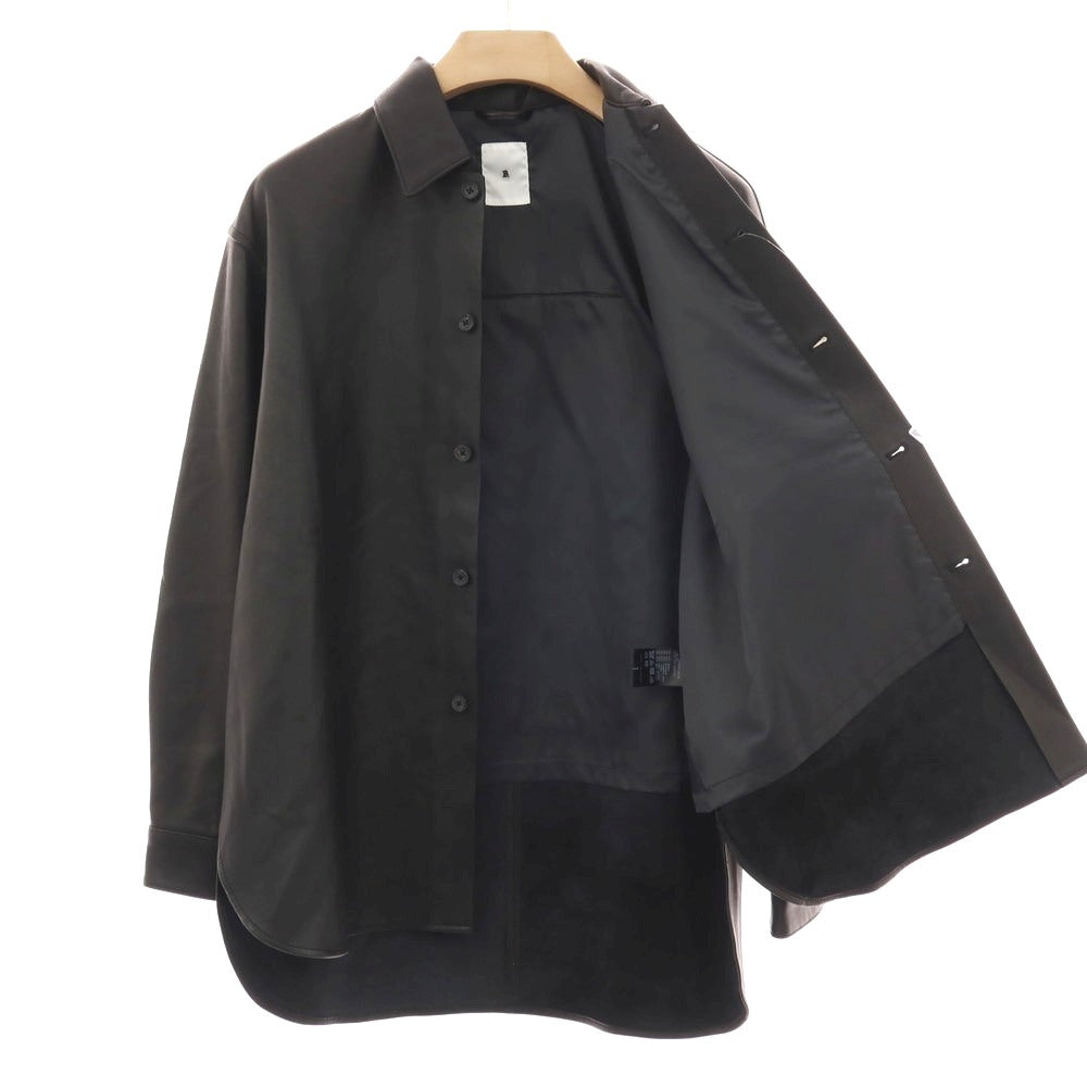 【中古】ラブ―クル LA BOUCLE シープスキン レザー カジュアルシャツ ブラック【サイズ1】【 状態ランクB 】【 メンズ 】