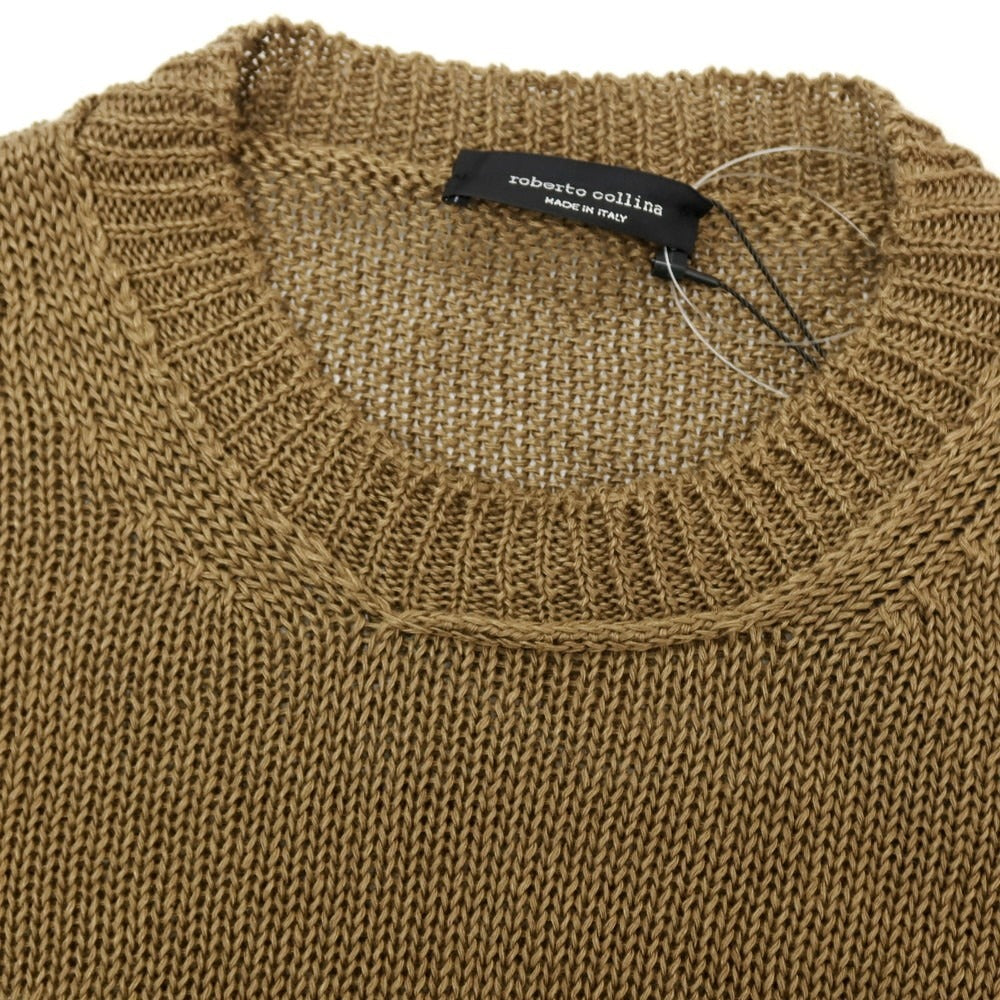 【中古】ロベルトコリーナ ROBERTO COLLINA リネン クルーネック プルオーバーニット ベージュxカーキ【サイズ48】【 状態ランクA 】【 メンズ 】