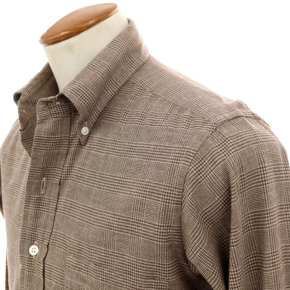 【中古】ドレイクス DRAKES コットン グレンチェック ボタンダウン カジュアルシャツ ブラウン【サイズ39】【 状態ランクB 】【 メンズ 】