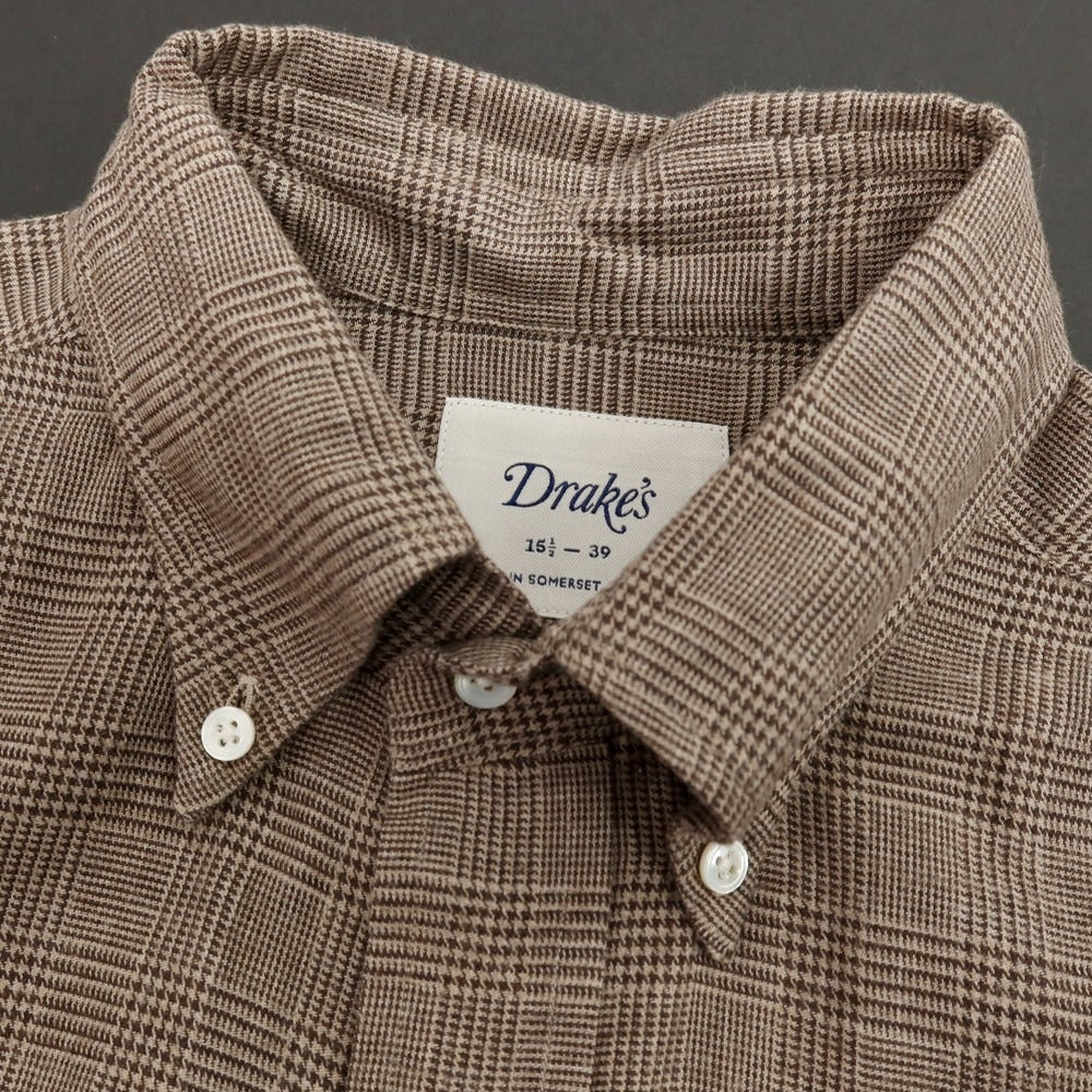 【中古】ドレイクス DRAKES コットン グレンチェック ボタンダウン カジュアルシャツ ブラウン【サイズ39】【 状態ランクB 】【 メンズ 】