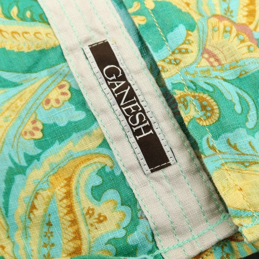 【中古】ガネーシュ ganesh リネン系 ペイズリー プリント カジュアルシャツ グリーン【サイズS】【 状態ランクB 】【 メンズ 】