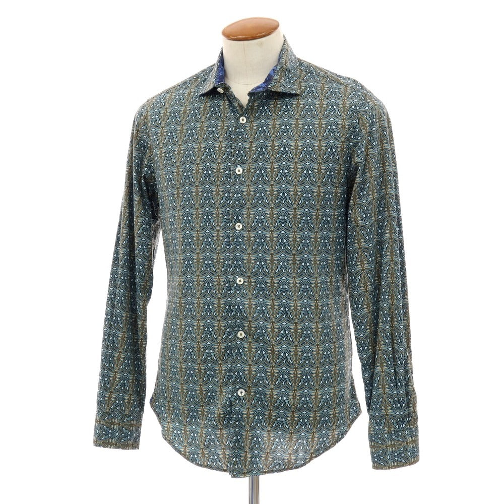 【中古】ガネーシュ ganesh ストレッチ コットン 総柄 プリント カジュアルシャツ ネイビー【サイズM】【 状態ランクB 】【 メンズ 】