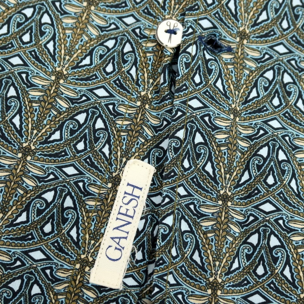 【中古】ガネーシュ ganesh ストレッチ コットン 総柄 プリント カジュアルシャツ ネイビー【サイズM】【 状態ランクB 】【 メンズ 】