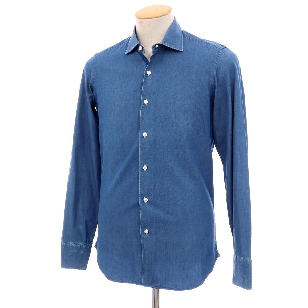 【中古】マリアサンタンジェロ Maria Santangelo コットン ダンガリー ワイドカラー カジュアルシャツ ネイビー【サイズ38】【 状態ランクC 】【 メンズ 】