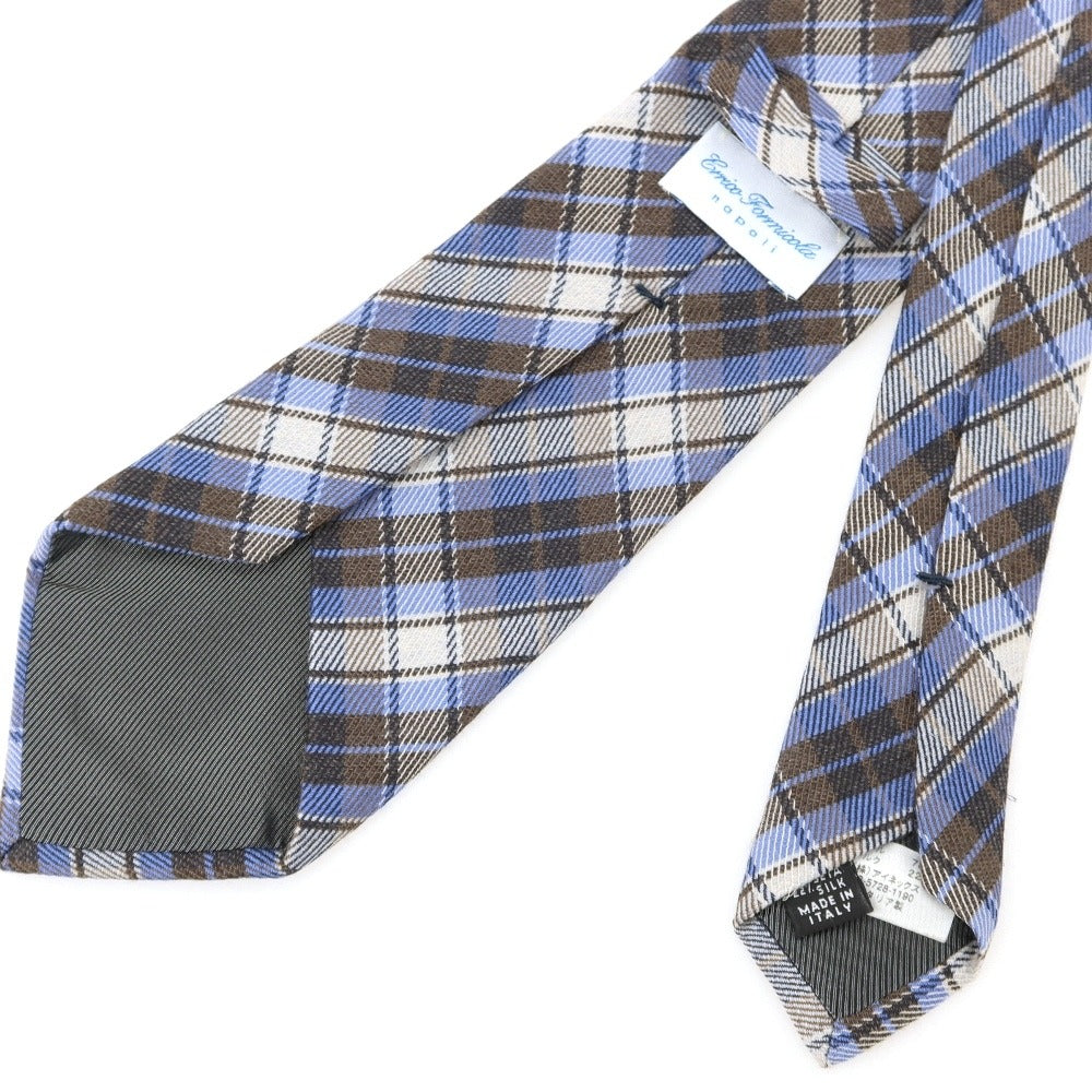 【中古】エリコフォルミコラ ERRICO FORMICOLA ウールシルク チェック柄ネクタイ ブルーxブラウン【 状態ランクC 】【 メンズ 】