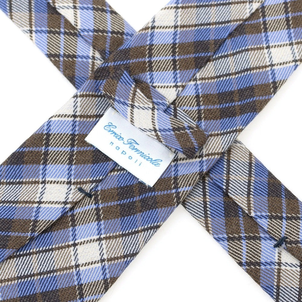【中古】エリコフォルミコラ ERRICO FORMICOLA ウールシルク チェック柄ネクタイ ブルーxブラウン【 状態ランクC 】【 メンズ 】