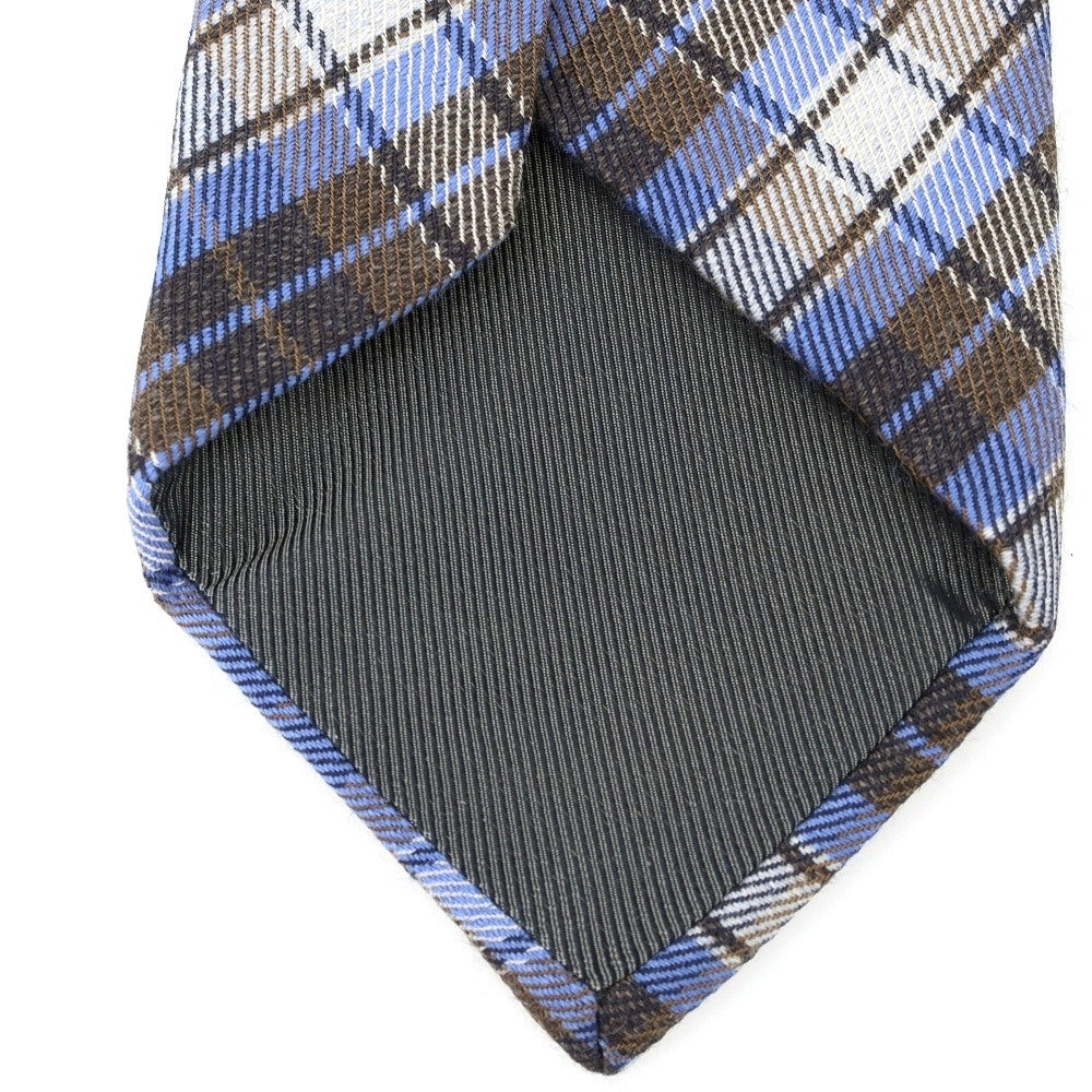 【中古】エリコフォルミコラ ERRICO FORMICOLA ウールシルク チェック柄ネクタイ ブルーxブラウン【 状態ランクC 】【 メンズ 】