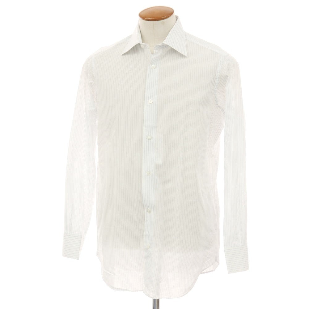 【中古】フライ FRAY BARNEYS NEWYORK別注 コットン ストライプ レギュラーカラー ドレスシャツ ホワイトxブルー【サイズ表記なし(M位)】【 状態ランクB 】【 メンズ 】