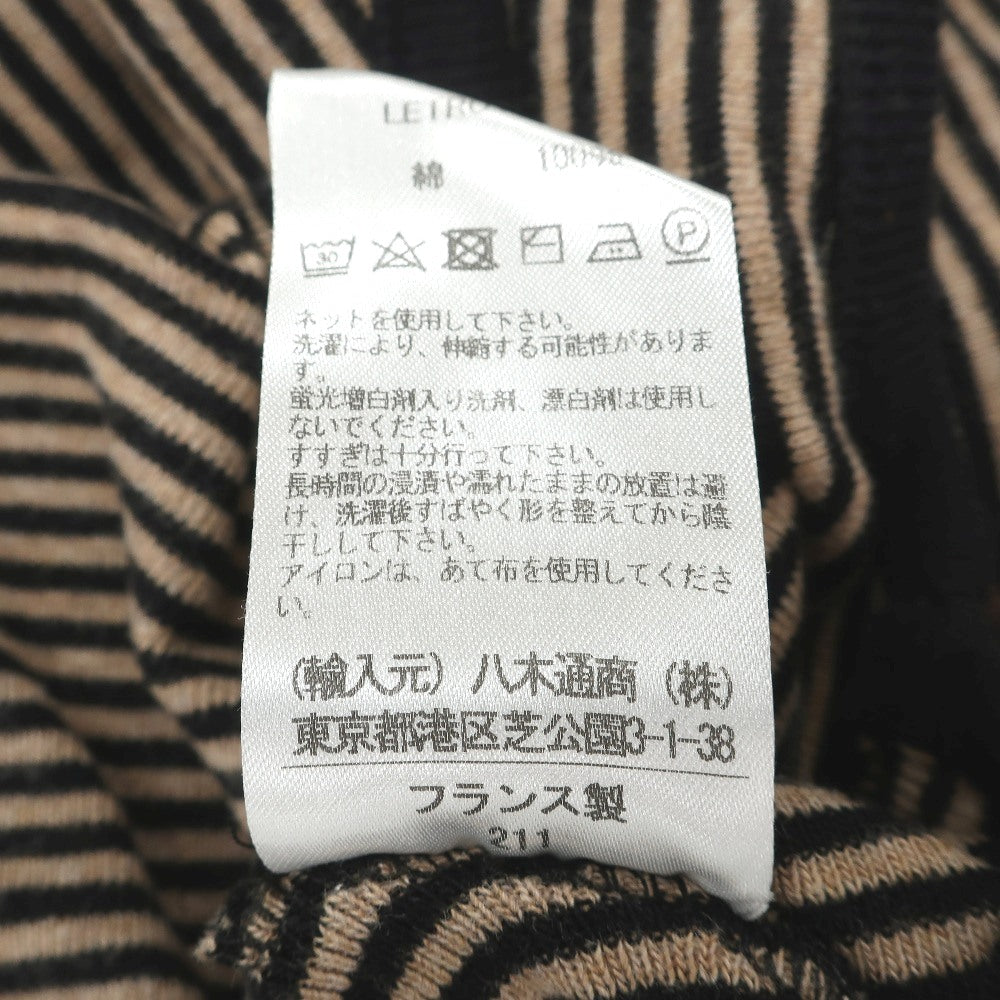 【中古】ルトロワ Letroyes コットン ボーダー クルーネック 半袖 プルオーバーニット ブラウンベージュxブラック【サイズ5】【 状態ランクC 】【 メンズ 】