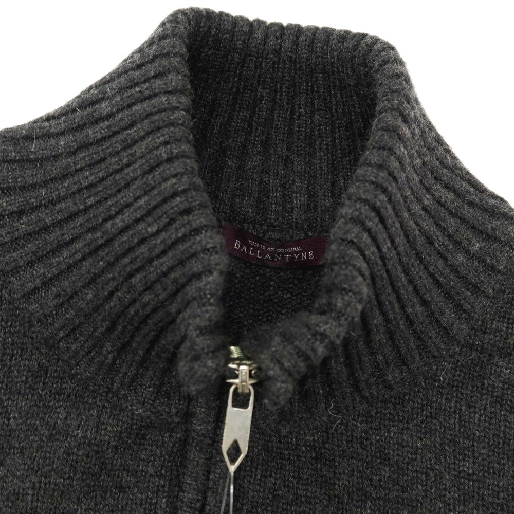 【中古】バランタイン BALLANTYNE カシミヤ スタンドカラー ダブルジップ カーディガン チャコールグレーxライトグレー【サイズ46】【 状態ランクC 】【 メンズ 】