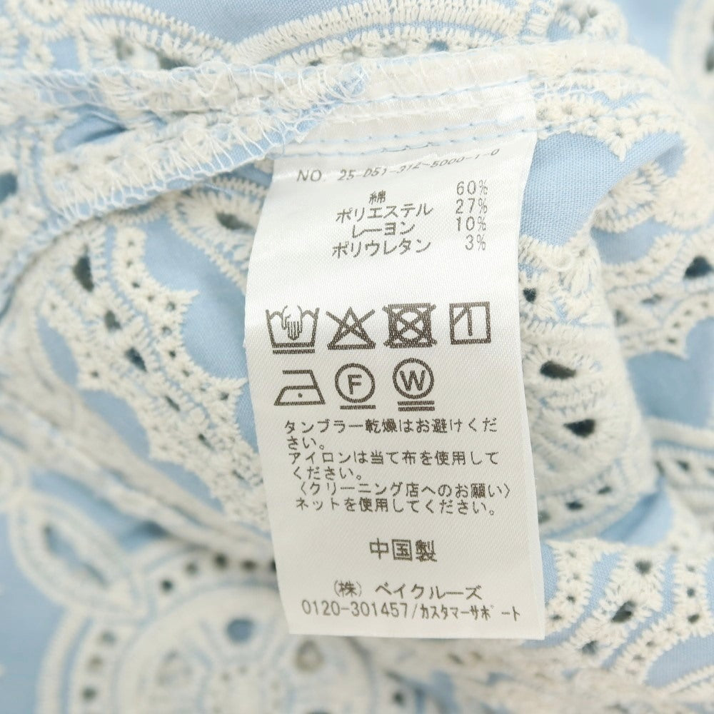 【中古】フォーワンセブンバイエディフィス 417byEDIFICE ストレッチ カットワーク刺しゅう オープンカラー 半袖シャツ ライトブルー【サイズM】【 状態ランクB 】【 メンズ 】