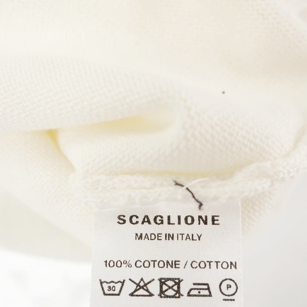 【新品】スカリオーネ SCAGLIONE コットン クルーネック 半袖 プルオーバーニット オフホワイトxダークネイビー【サイズXXL】【 状態ランクN 】【 メンズ 】