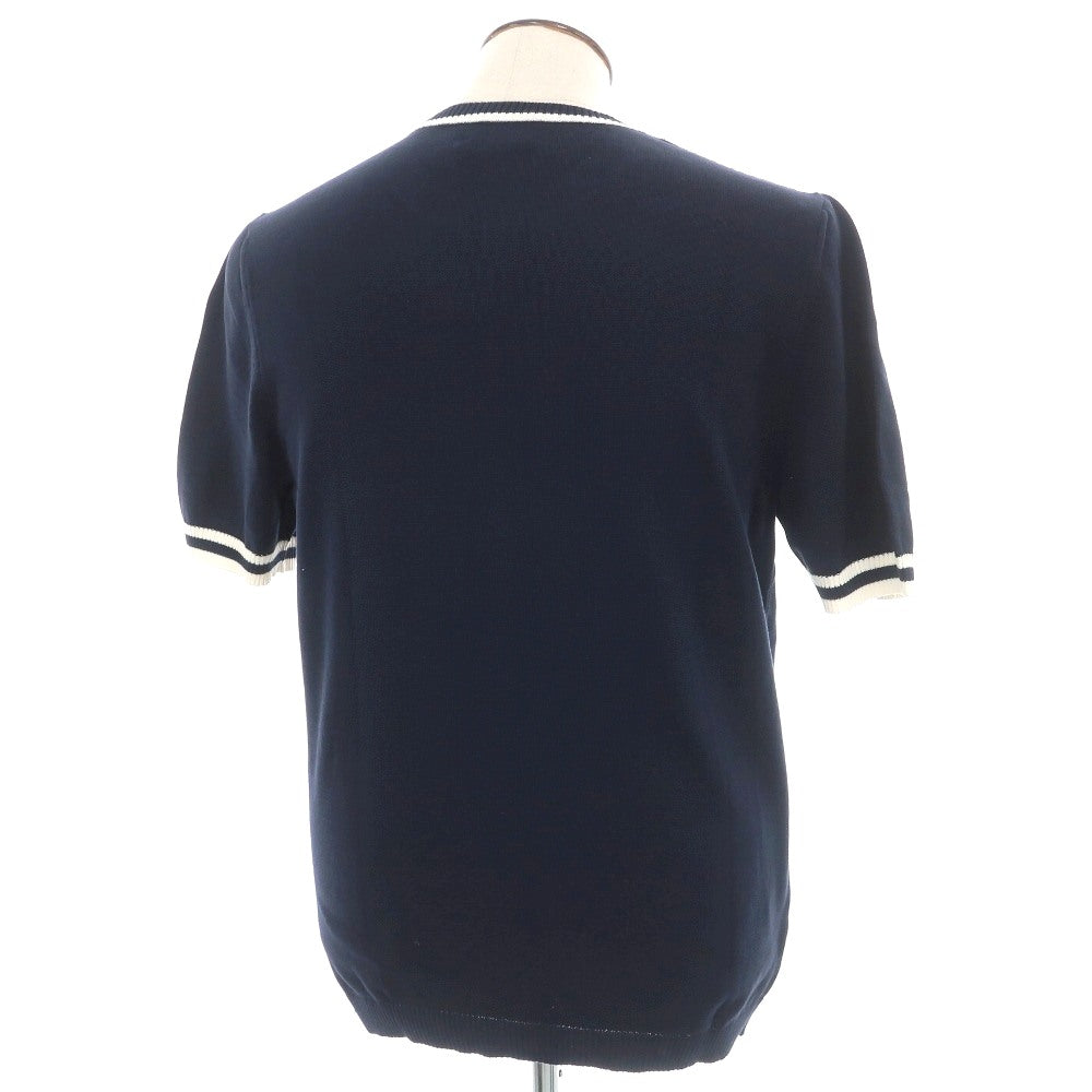 【新品】スカリオーネ SCAGLIONE コットン クルーネック 半袖 プルオーバーニット ネイビーxホワイト【サイズXL】【 状態ランクN 】【 メンズ 】