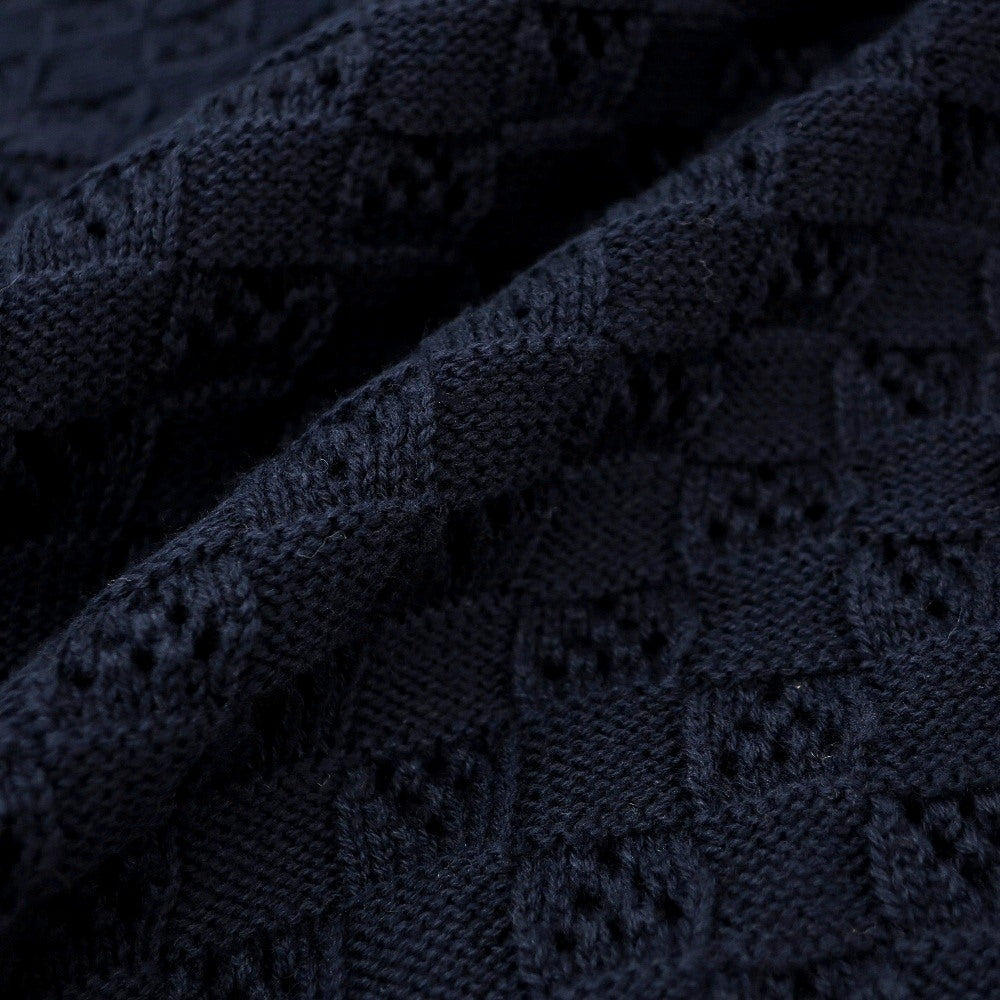 【新品】スカリオーネ SCAGLIONE コットン クルーネック 半袖 プルオーバーニット ネイビー【サイズM】【 状態ランクN 】【 メンズ 】