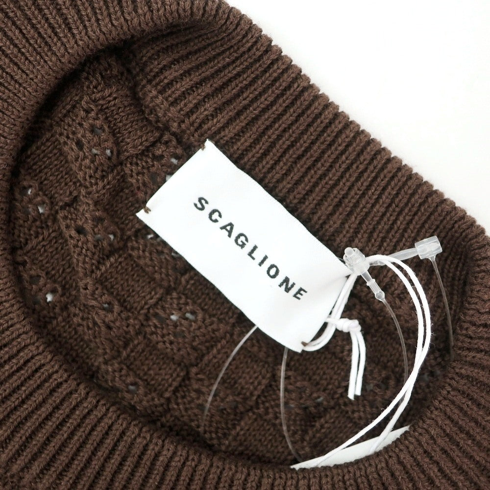 【新品】スカリオーネ SCAGLIONE コットン クルーネック 半袖 プルオーバーニット ブラウン【サイズXL】【 状態ランクN 】【 メンズ 】