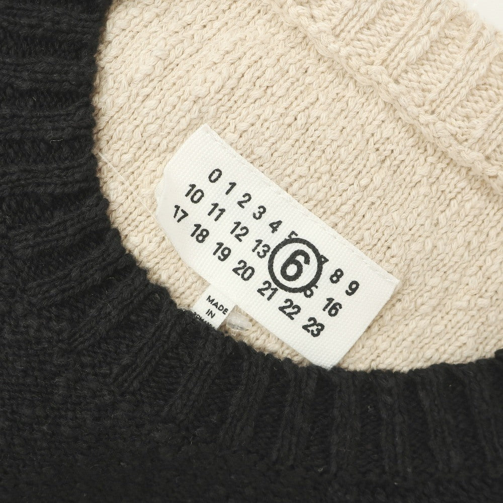 【新品】エムエムシックス MM6 コットンリネン クルーネック プルオーバーニット ブラックxベージュ【サイズXL】【 状態ランクN 】【 メンズ 】