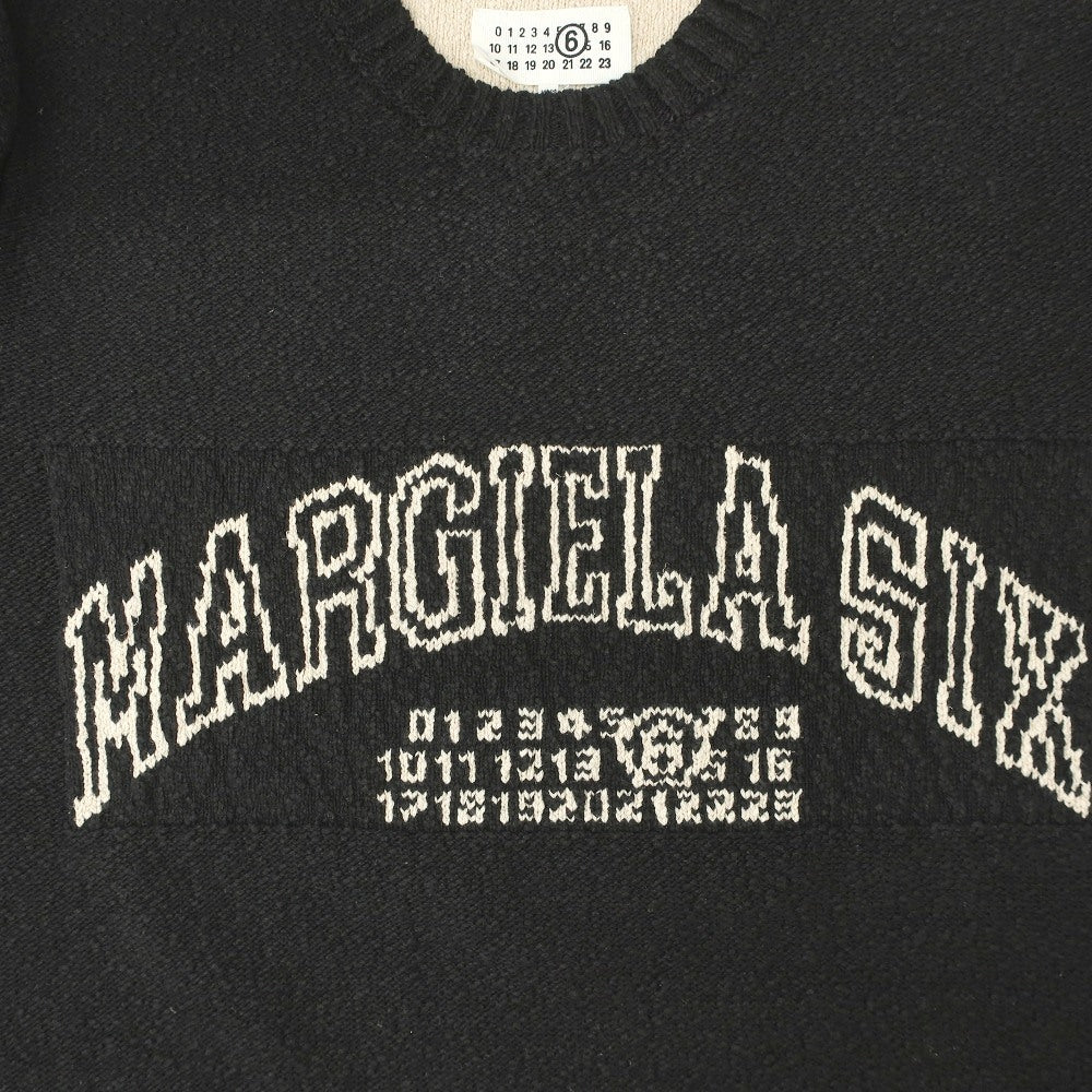 【新品】エムエムシックス MM6 コットンリネン クルーネック プルオーバーニット ブラックxベージュ【サイズXL】【 状態ランクN 】【 メンズ 】