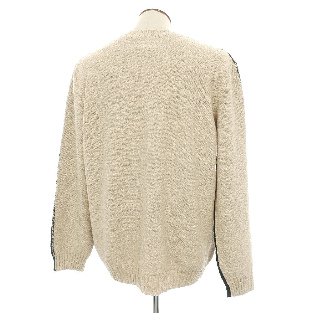 【新品】エムエムシックス MM6 コットンリネン クルーネック プルオーバーニット ブラックxベージュ【サイズXXL】【 状態ランクN 】【 メンズ 】