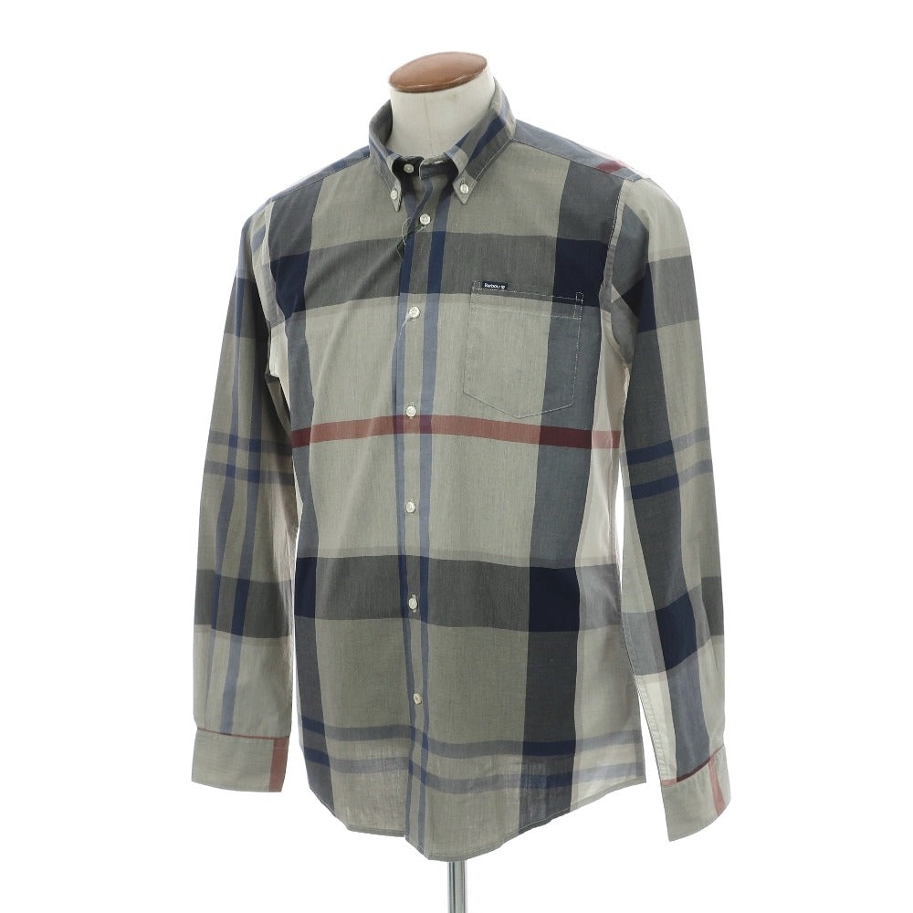 【新品】バブアー Barbour チェック コットン ボタンダウン カジュアルシャツ オリーブグレーxネイビー【サイズM(UK)】【 状態ランクN 】【 メンズ 】