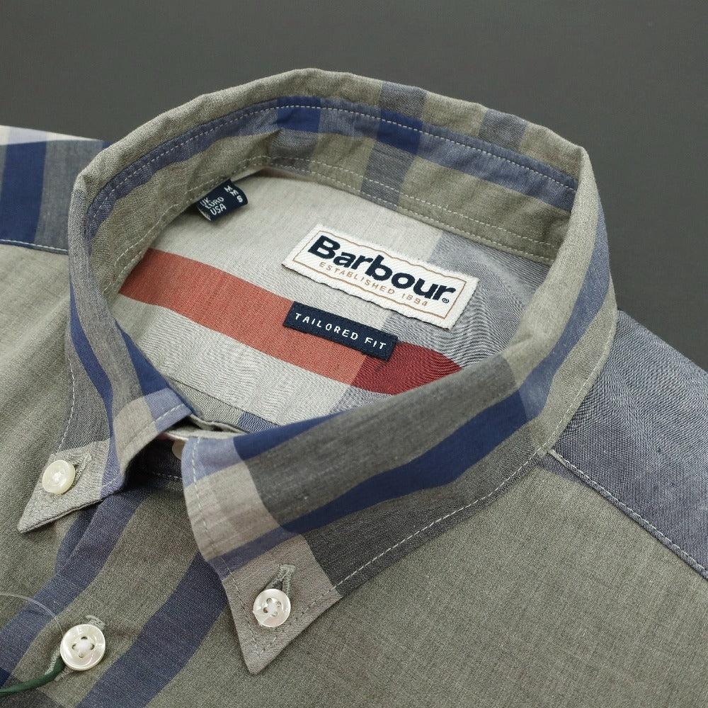 【新品】バブアー Barbour チェック コットン ボタンダウン カジュアルシャツ オリーブグレーxネイビー【サイズM(UK)】【 状態ランクN 】【 メンズ 】