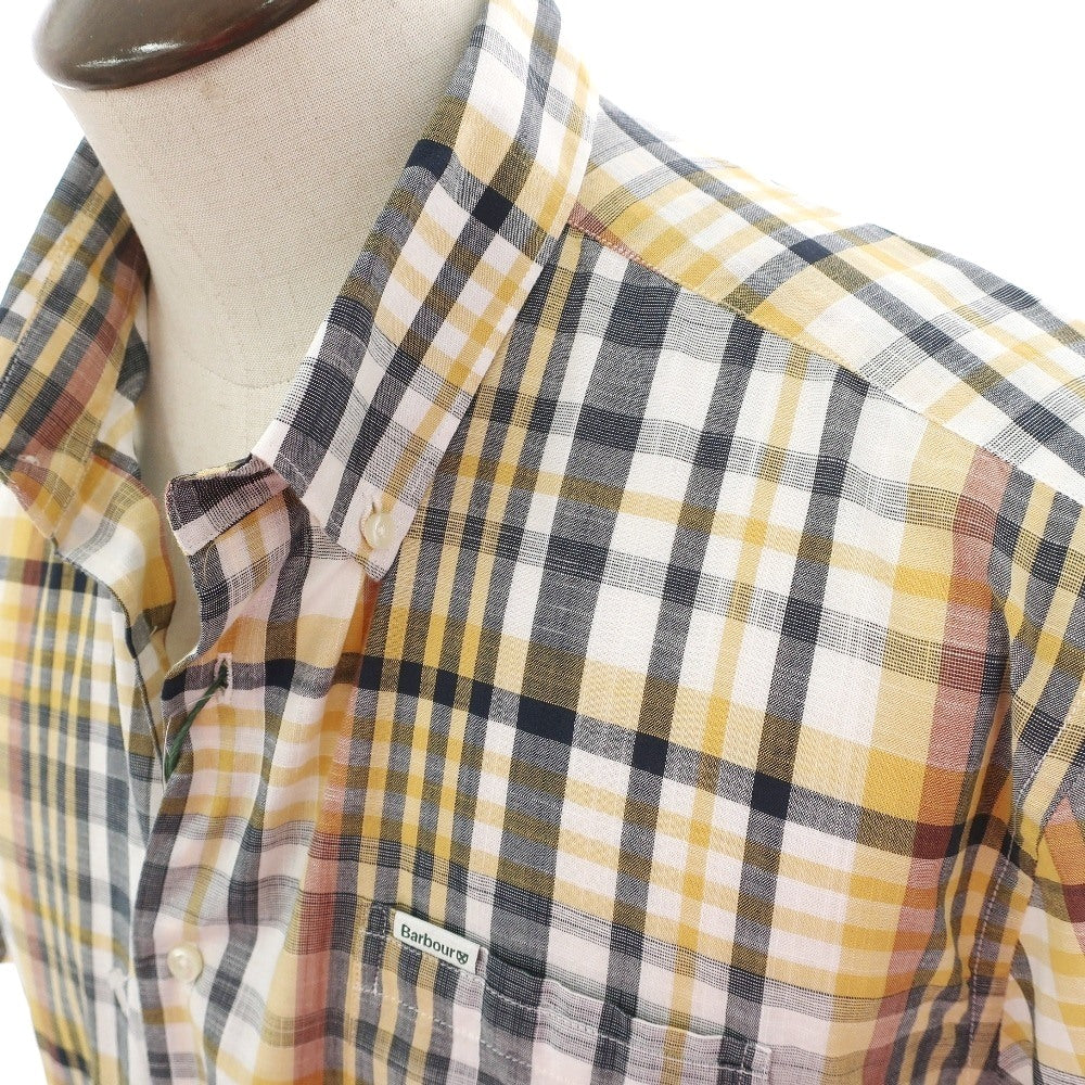 【新品】バブアー Barbour コットン チェック ボタンダウン 半袖シャツ オレンジイエローxネイビー【サイズL(UK)】【 状態ランクN 】【 メンズ 】