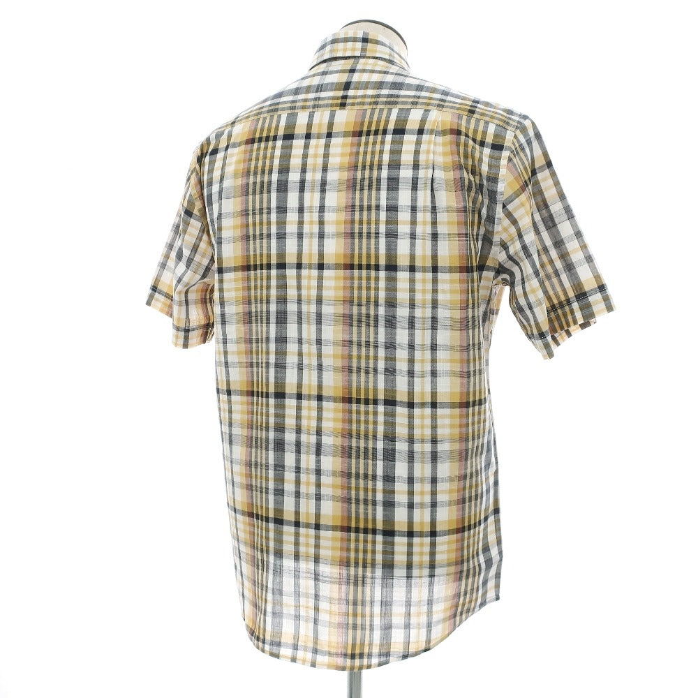【新品】バブアー Barbour コットン チェック ボタンダウン 半袖シャツ オレンジイエローxネイビー【サイズL(UK)】【 状態ランクN 】【 メンズ 】