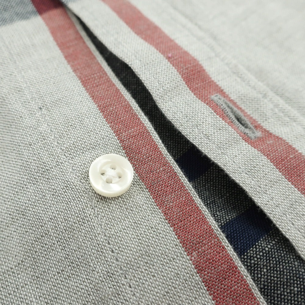 【新品】バブアー Barbour コットンリネン チェック ボタンダウン 半袖シャツ グレーxホワイト【サイズM(UK)】【 状態ランクN 】【 メンズ 】