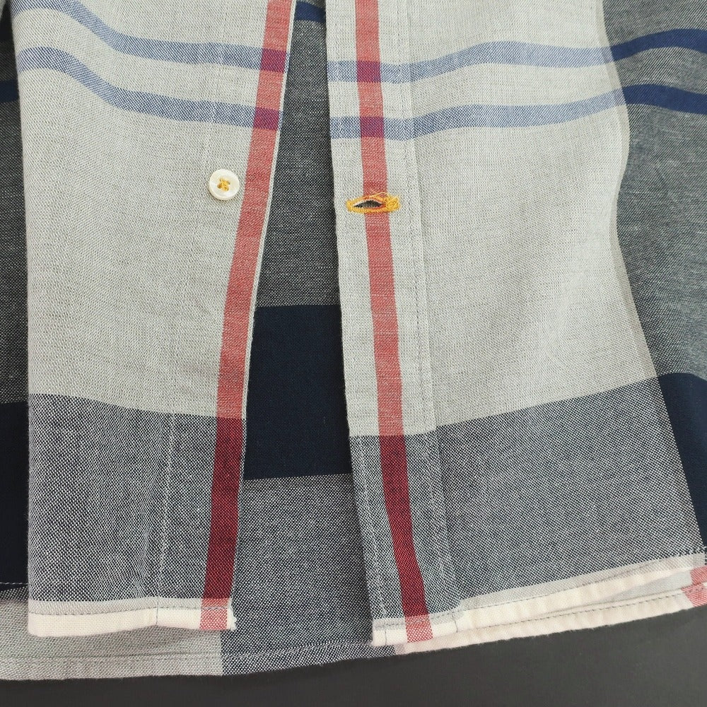 【新品】バブアー Barbour コットンリネン チェック ボタンダウン 半袖シャツ グレーxホワイト【サイズM(UK)】【 状態ランクN 】【 メンズ 】