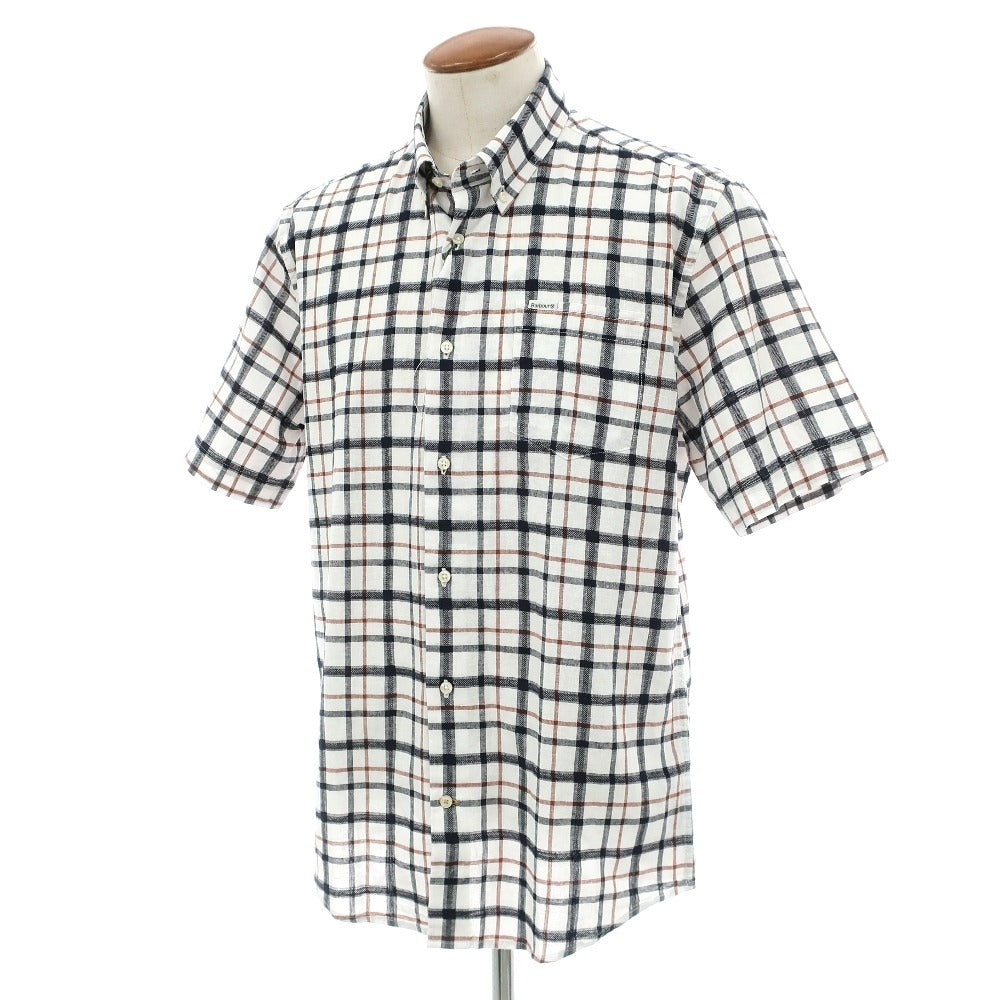 【新品】バブアー Barbour リネンコットン チェック ボタンダウン 半袖シャツ ホワイトxネイビー【サイズM(UK)】【 状態ランクN 】【 メンズ 】