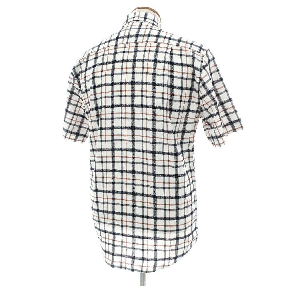 【新品】バブアー Barbour リネンコットン チェック ボタンダウン 半袖シャツ ホワイトxネイビー【サイズM(UK)】【 状態ランクN 】【 メンズ 】