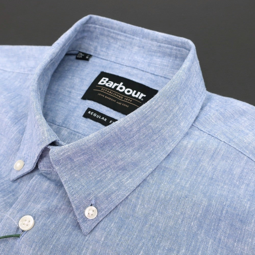 【新品】バブアー Barbour リネンコットン ボタンダウン 半袖シャツ ブルー【サイズL(UK)】【 状態ランクN 】【 メンズ 】