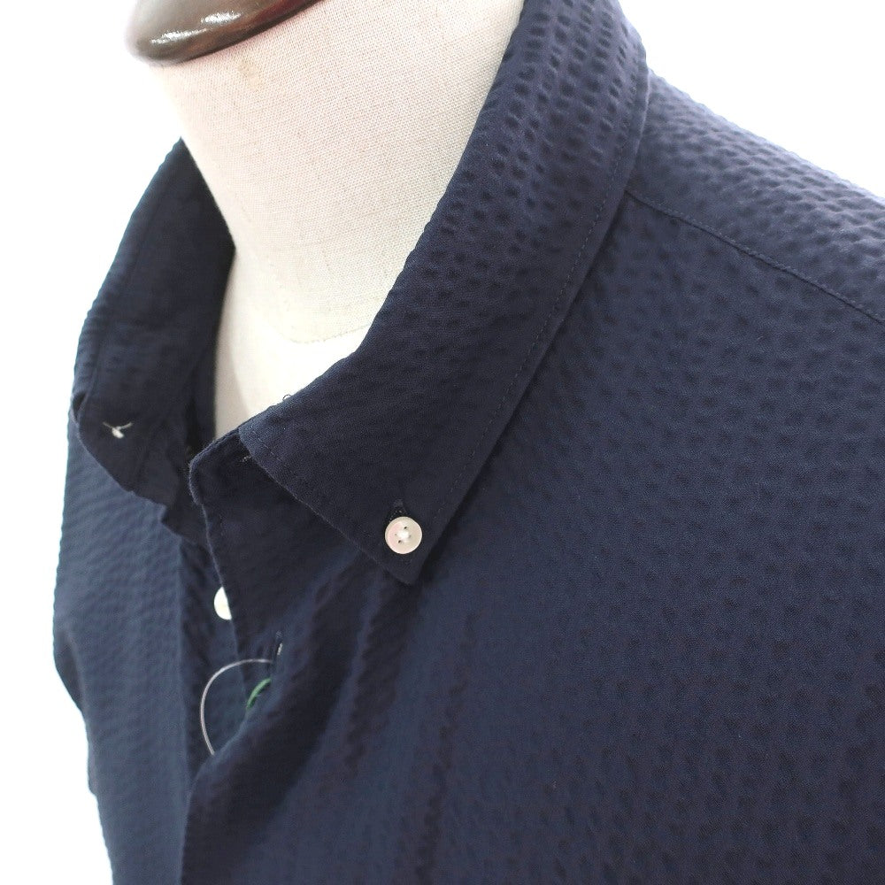 【新品】バブアー Barbour コットンナイロンポリエステル サッカー ボタンダウン 半袖シャツ ネイビー【サイズXL(UK)】【 状態ランクN 】【 メンズ 】