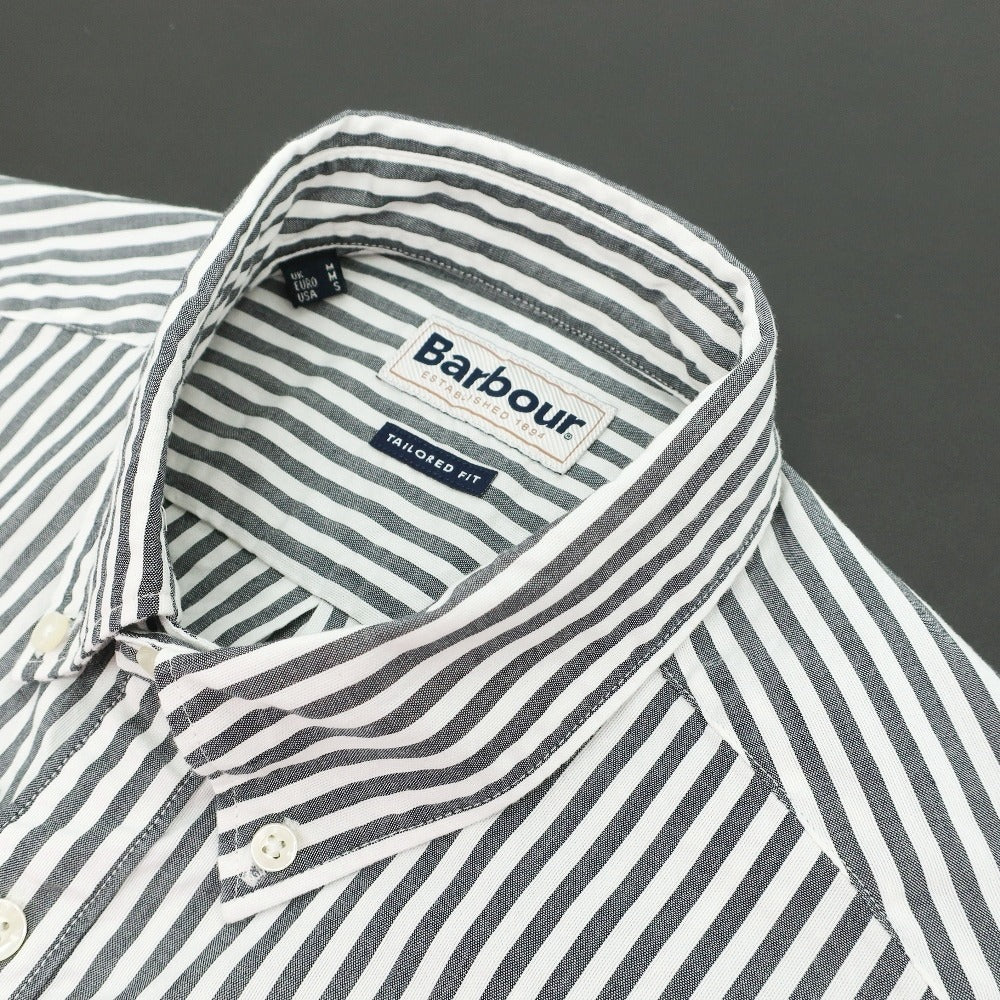 【新品】バブアー Barbour コットン ストライプ ボタンダウン 半袖シャツ グレーxホワイト【サイズM(UK)】【 状態ランクN 】【 メンズ 】