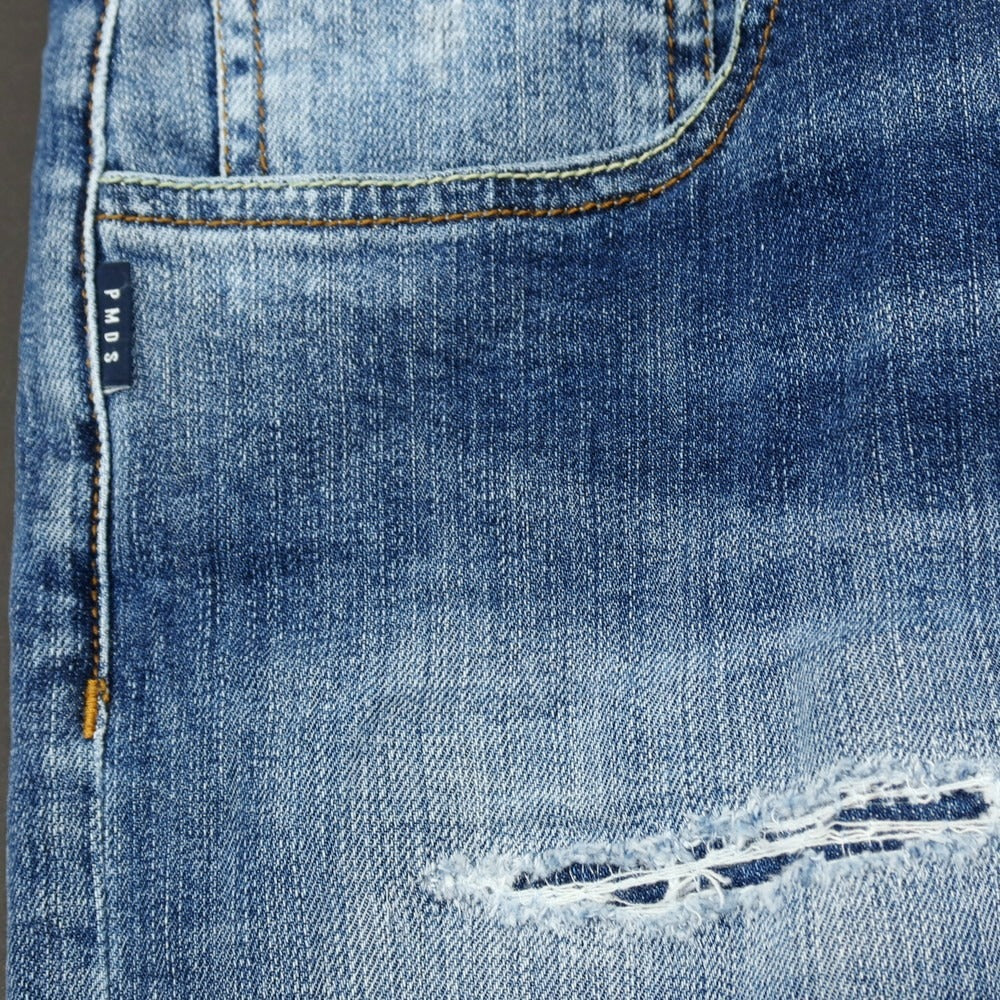 【新品】ピーエムディーエス PMDS TOMMY ダメージ加工 ストレッチ コットン デニム ショートパンツ ジーンズ ブルー【サイズ29】【 状態ランクN 】【 メンズ 】