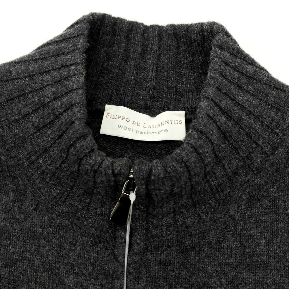 【中古】フィリッポ デ ローレンティス FILIPPO DE LAURENTIIS SUPER120’Sウール&カシミヤ スタンドカラー ダブルジップ カーディガン チャコール【サイズ50】【 状態ランクB 】【 メンズ 】