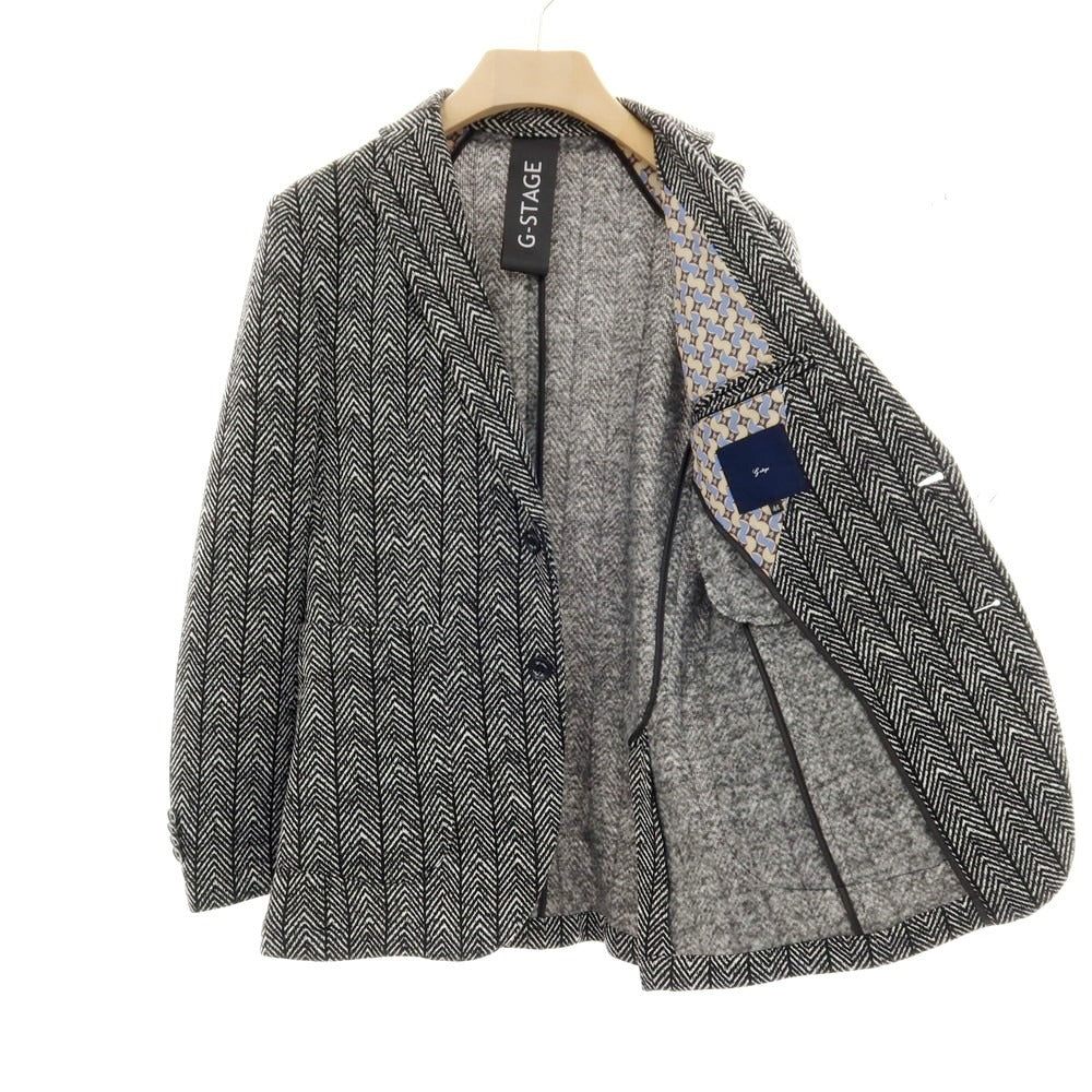 【中古】ジーステージ g-stage ポリエステルジャージー 2つボタンスーツ ブラックxホワイト【サイズ44】【 状態ランクB 】【 メンズ 】