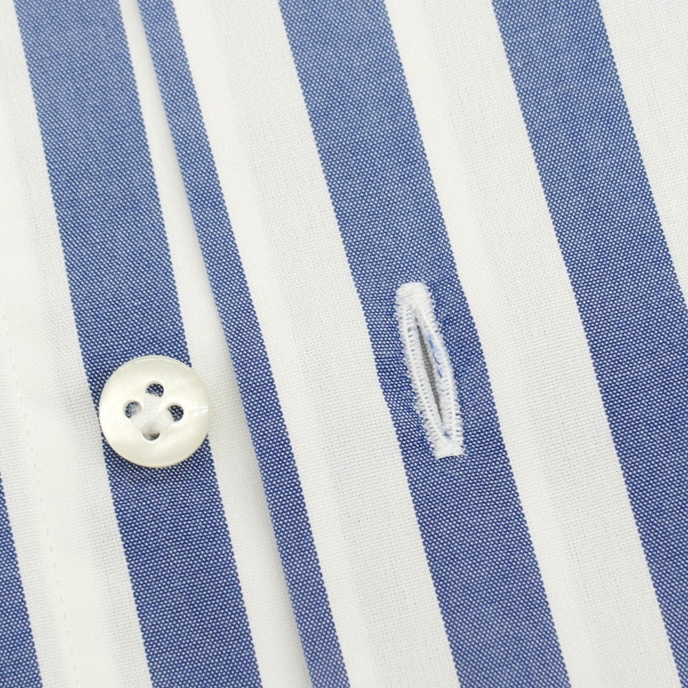 【中古】アントニオ ラベルダ ANTONIO LAVERDA コットン ストライプ ワイドカラー ドレスシャツ ネイビーxホワイト【サイズ表記なし(XS位)】【 状態ランクC 】【 メンズ 】