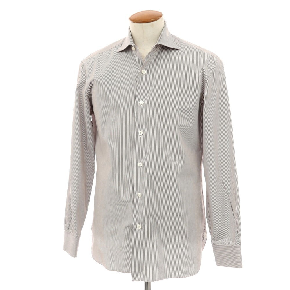 【中古】エリコフォルミコラ ERRICO FORMICOLA コットン ストライプ ワイドカラー ドレスシャツ グレーxホワイト【サイズ40】【 状態ランクC 】【 メンズ 】