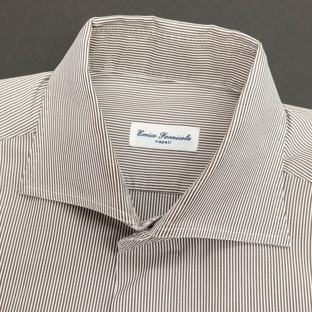 【中古】エリコフォルミコラ ERRICO FORMICOLA コットン ストライプ ワイドカラー ドレスシャツ グレーxホワイト【サイズ40】【 状態ランクC 】【 メンズ 】