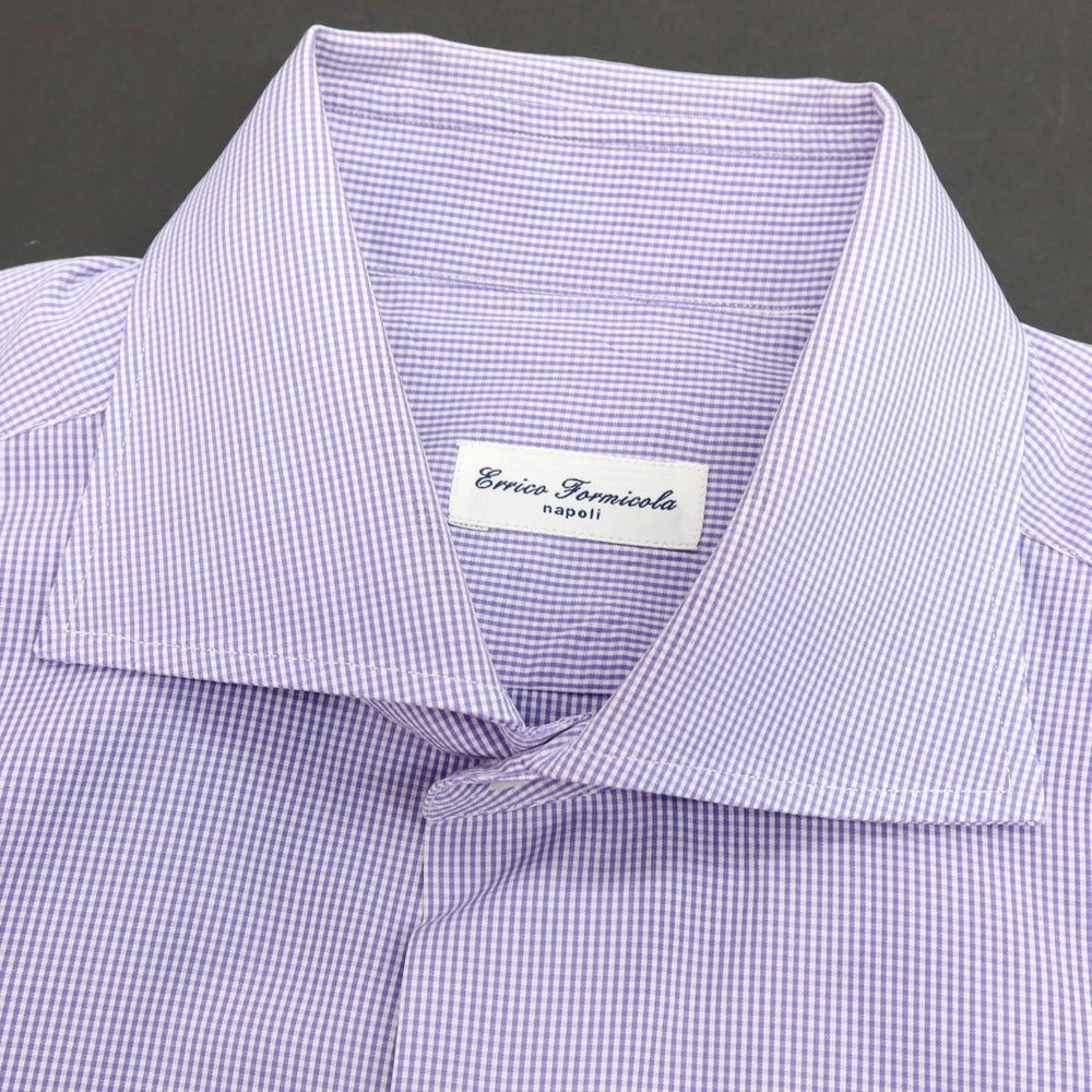 【中古】エリコフォルミコラ ERRICO FORMICOLA コットン チェック ワイドカラー ドレスシャツ ブルーxホワイト【サイズ40】【 状態ランクC 】【 メンズ 】