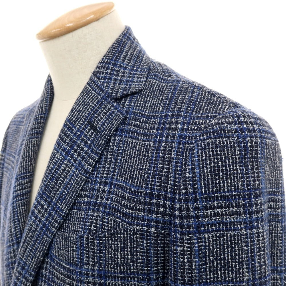 【中古】スティレ ラティーノ STILE LATINO シルクリネンコットン チェック 3B テーラードジャケット ネイビーxブラック【サイズ44】【 状態ランクB 】【 メンズ 】